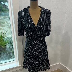 Free People Black and White Puff Sleeve Mini Dress